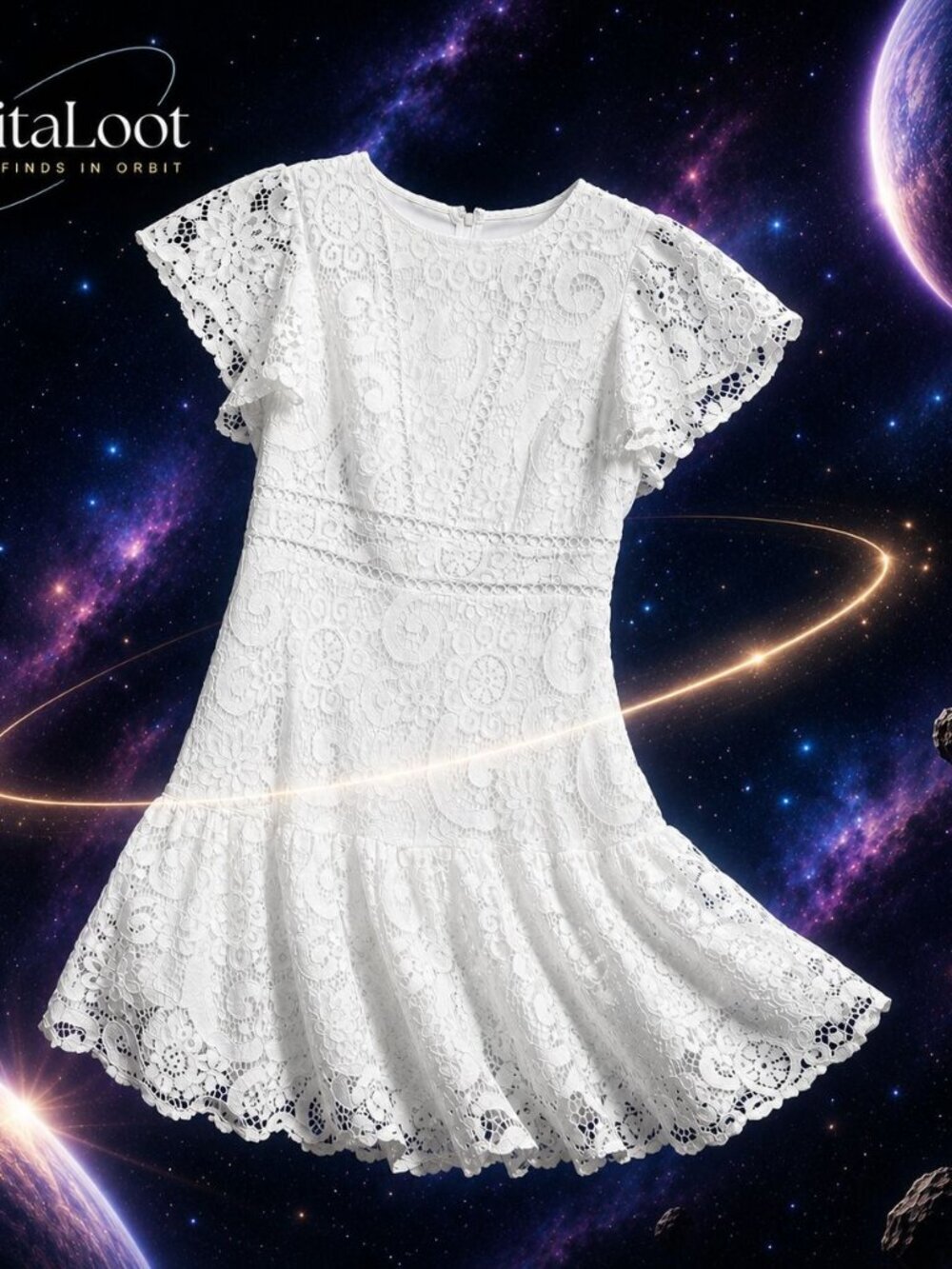 Nanette Nanette Lepore White Lace Fit Flare Cocktail Flutter Sleeve Dress